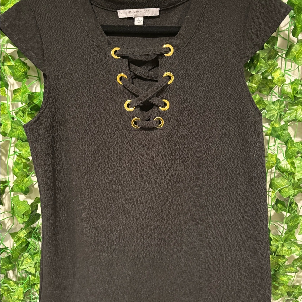 Marc New York Black Lace-Up Short Sleeve Top